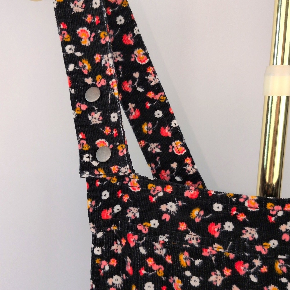 Xhilaration Women L Jumper Dress Black Floral Corduroy Bib Pinafore Mini Pocket - Picture 5 of 10